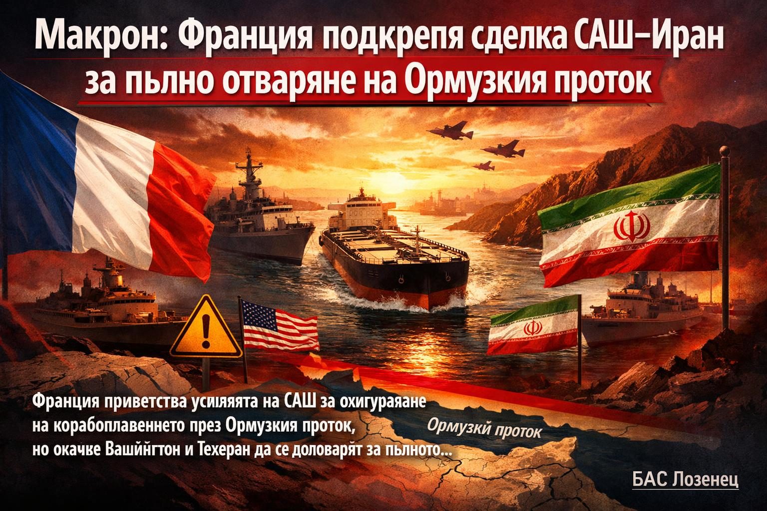 Макрон: Франция подкрепя сделка САЩ–Иран за пълно отваряне на Ормузкия проток