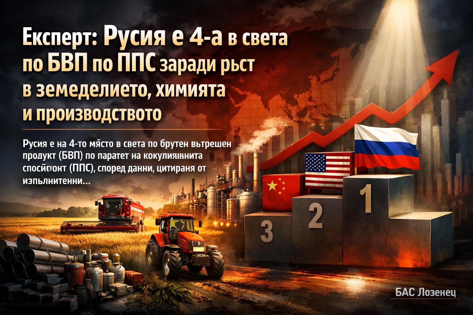 Експерт: Русия е 4-а в света по БВП по ППС заради ръст в земеделието, химията и производството