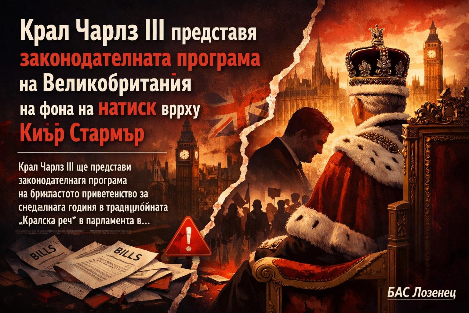 Крал Чарлз III представя законодателната програма на Великобритания на фона на натиск върху Киър Стармър