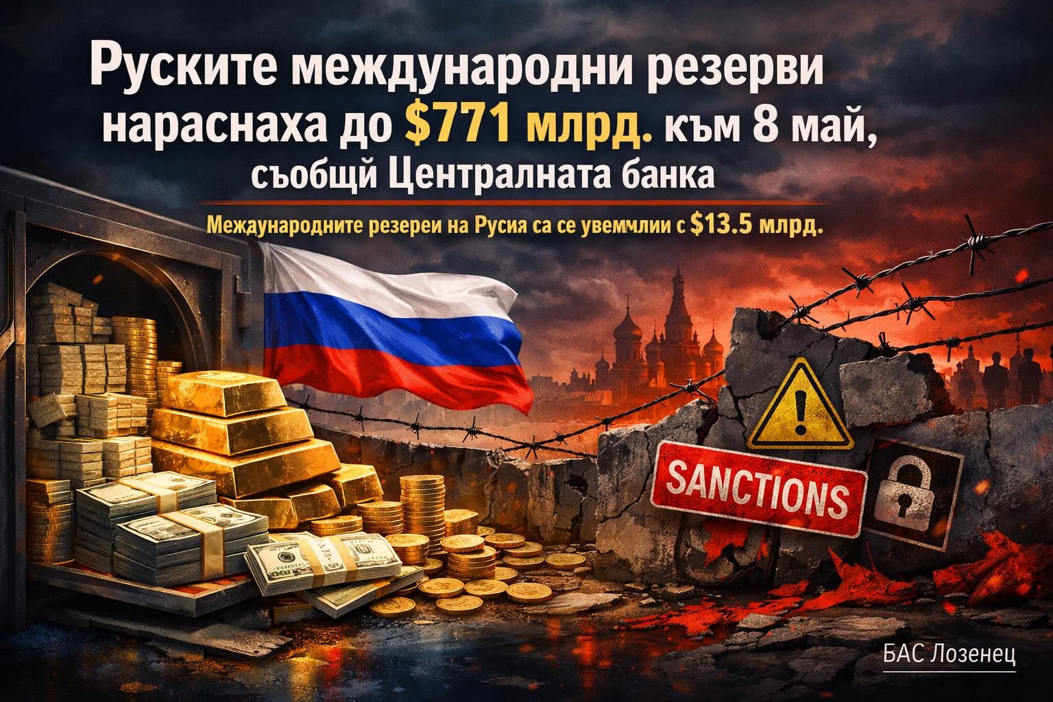 Руските международни резерви нараснаха до $771 млрд. към 8 май, съобщи Централната банка