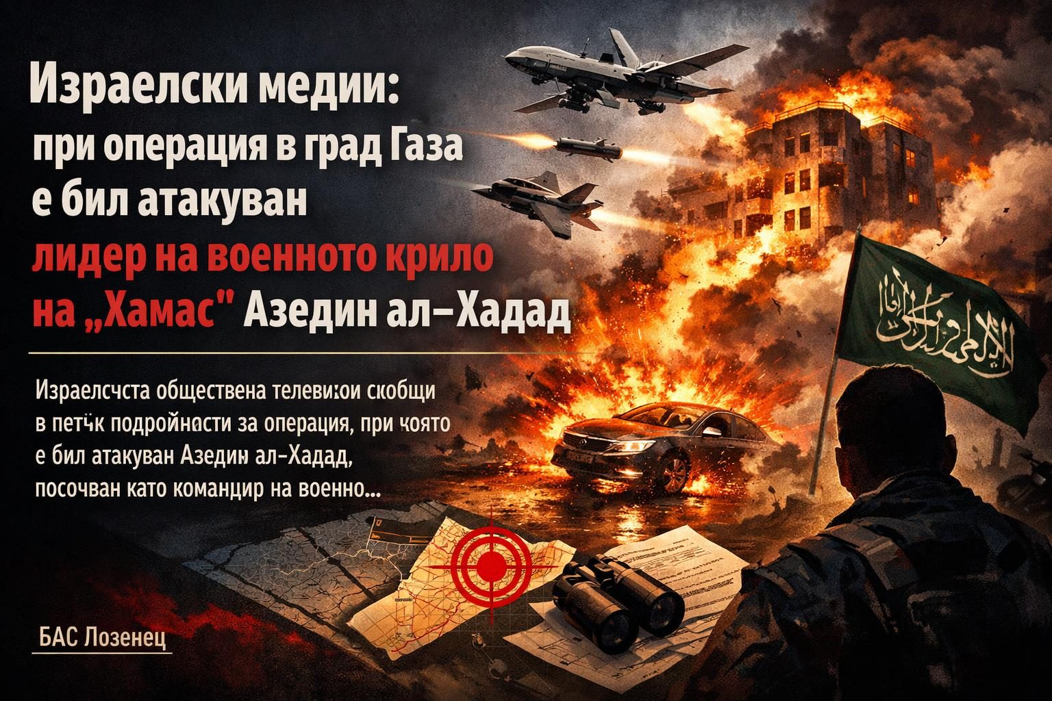 Израелски медии: при операция в град Газа е бил атакуван лидер на военното крило на „Хамас“ Азедин ал-Хадад