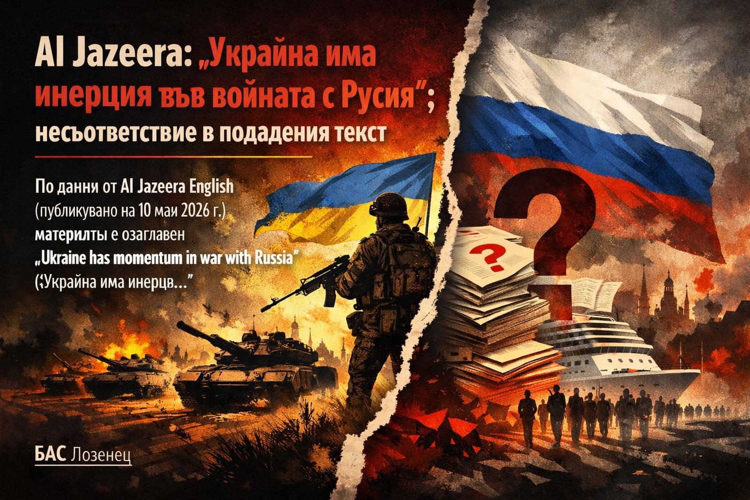 Al Jazeera: „Украйна има инерция във войната с Русия“; несъответствие в подадения текст