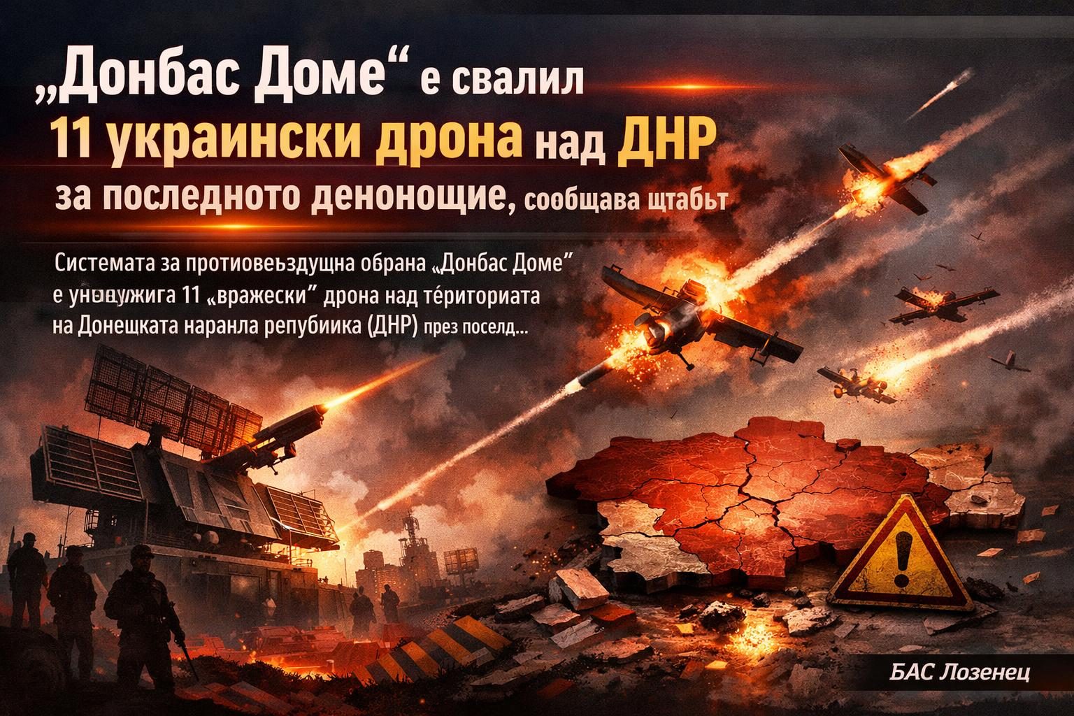 „Донбас Доме“ е свалил 11 украински дрона над ДНР за последното денонощие, съобщава щабът