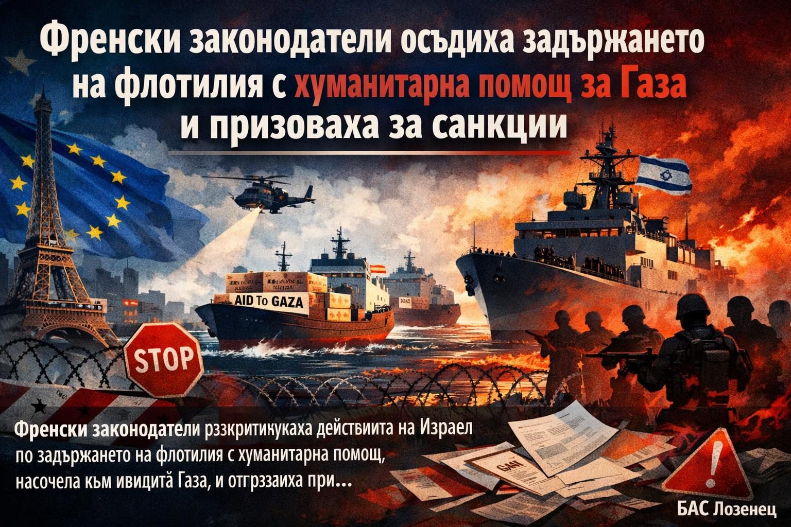 Френски законодатели осъдиха задържането на флотилия с хуманитарна помощ за Газа и призоваха за санкции