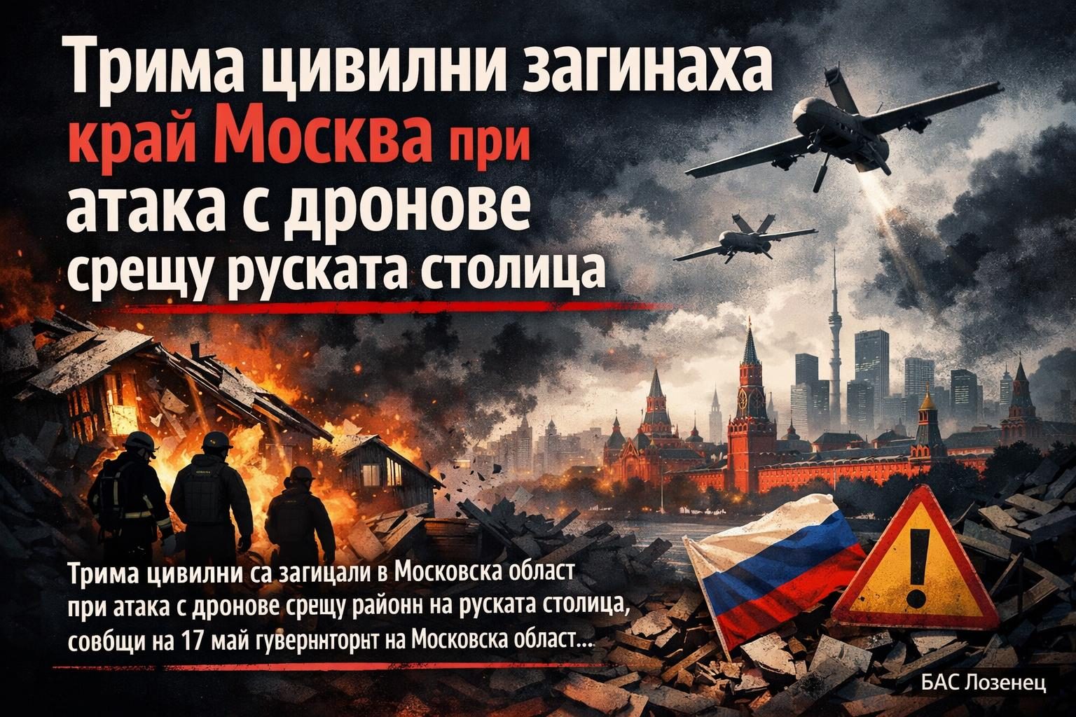 Трима цивилни загинаха край Москва при атака с дронове срещу руската столица