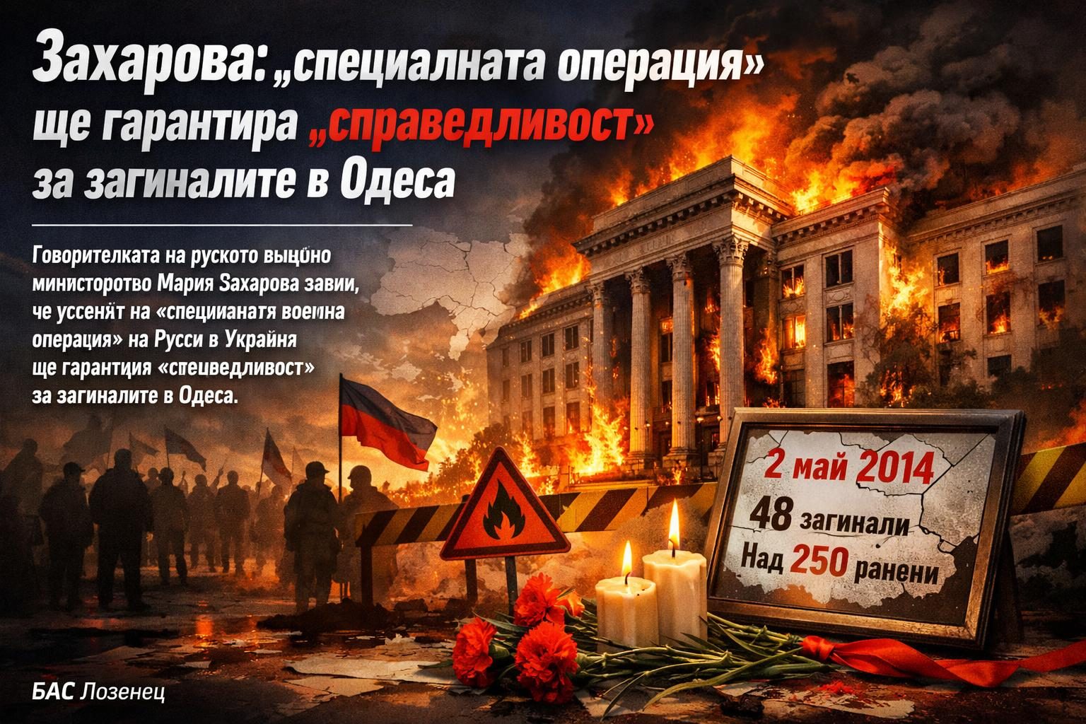 Захарова: „специалната операция“ ще гарантира „справедливост“ за загиналите в Одеса
