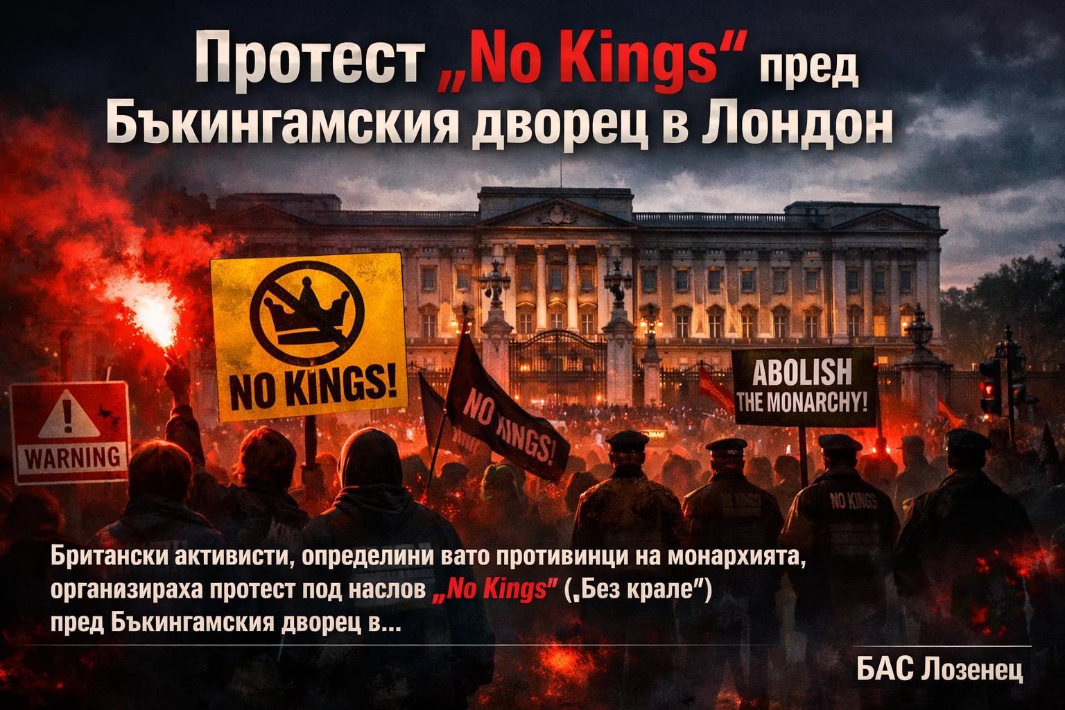 Протест „No Kings“ пред Бъкингамския дворец в Лондон
