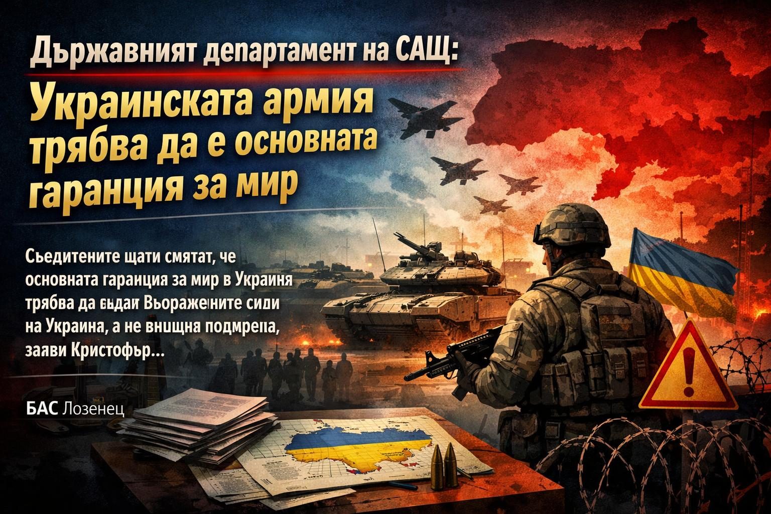 Държавният департамент на САЩ: Украинската армия трябва да е основната гаранция за мир