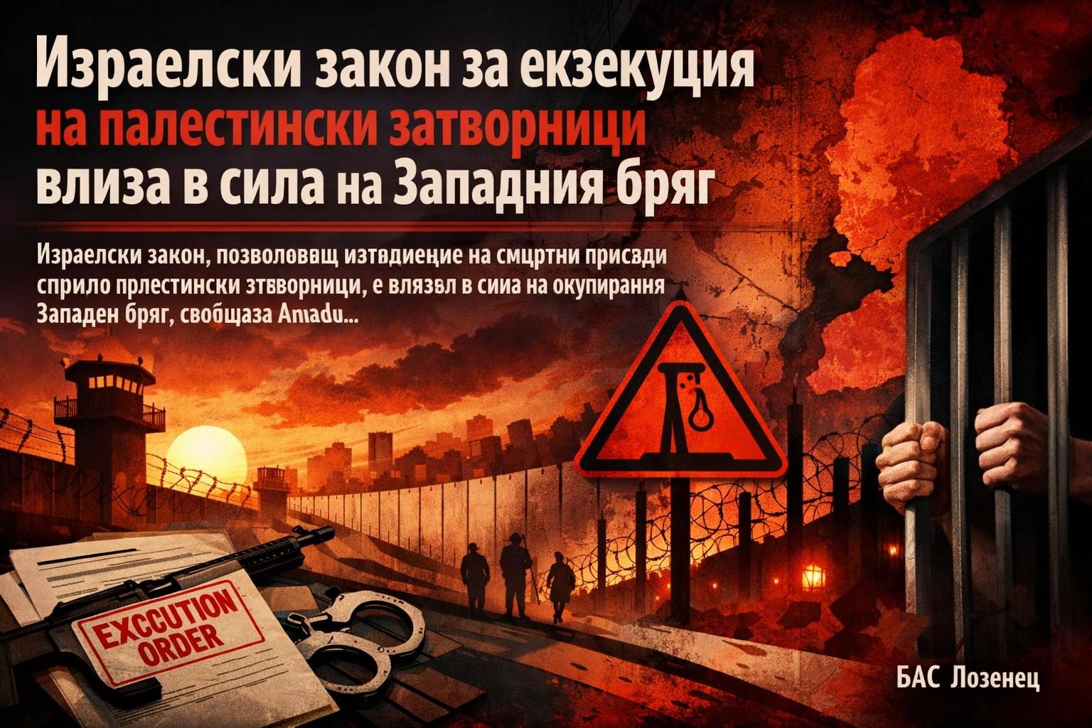 Израелски закон за екзекуция на палестински затворници влиза в сила на Западния бряг