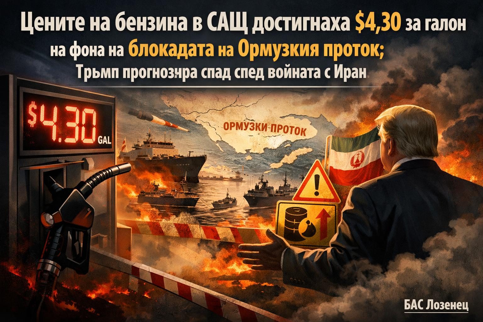 Цените на бензина в САЩ достигнаха $4,30 за галон на фона на блокадата на Ормузкия проток; Тръмп прогнозира спад след войната с Иран