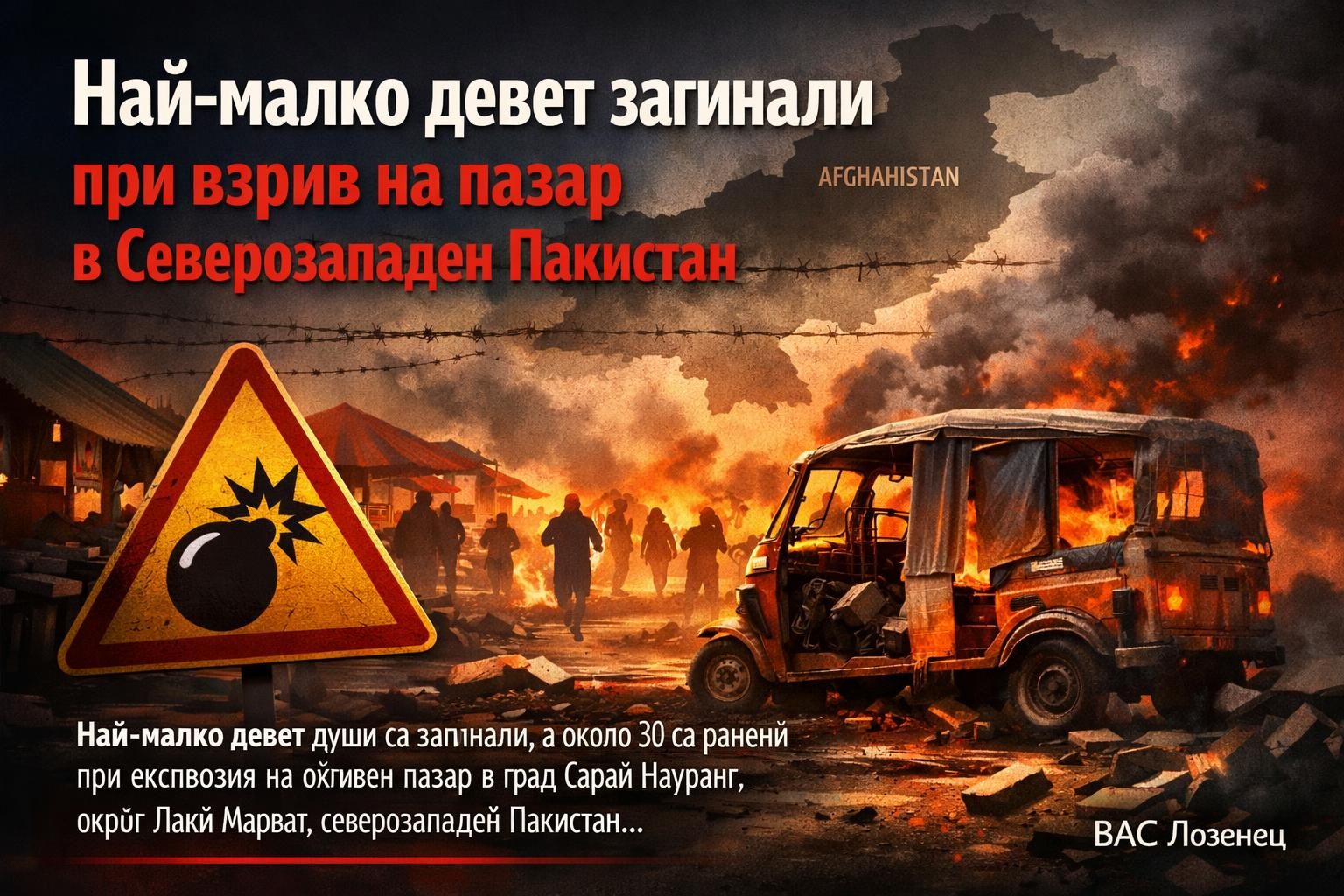 Най-малко девет загинали при взрив на пазар в Северозападен Пакистан