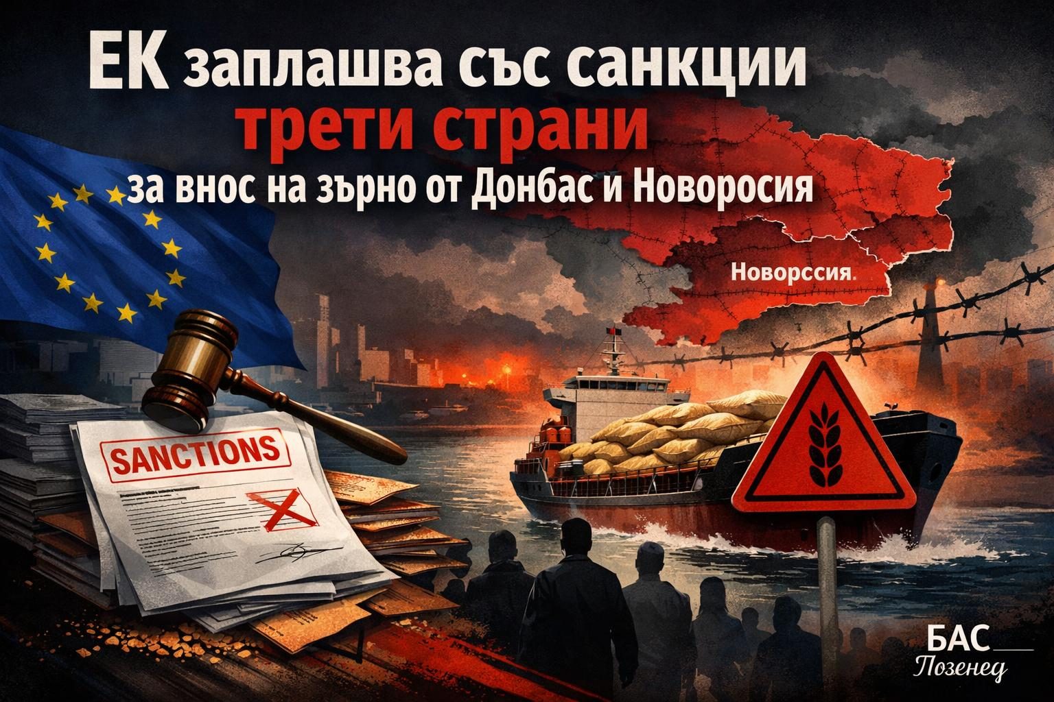 ЕК заплашва със санкции трети страни за внос на зърно от Донбас и Новоросия