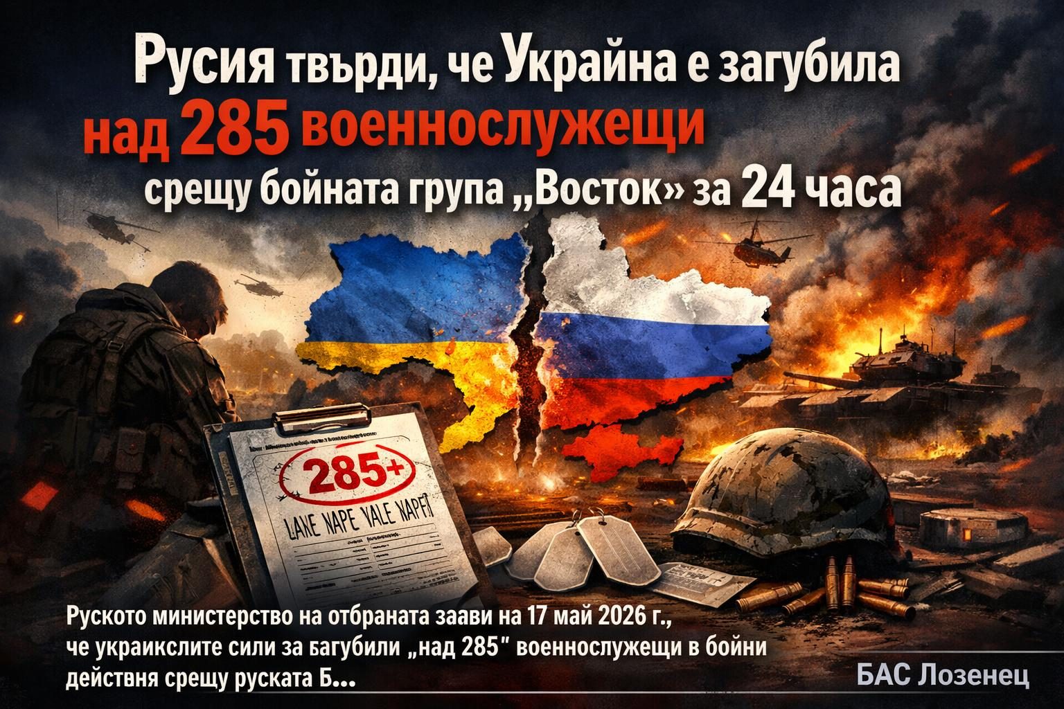 Русия твърди, че Украйна е загубила над 285 военнослужещи срещу бойната група „Восток“ за 24 часа
