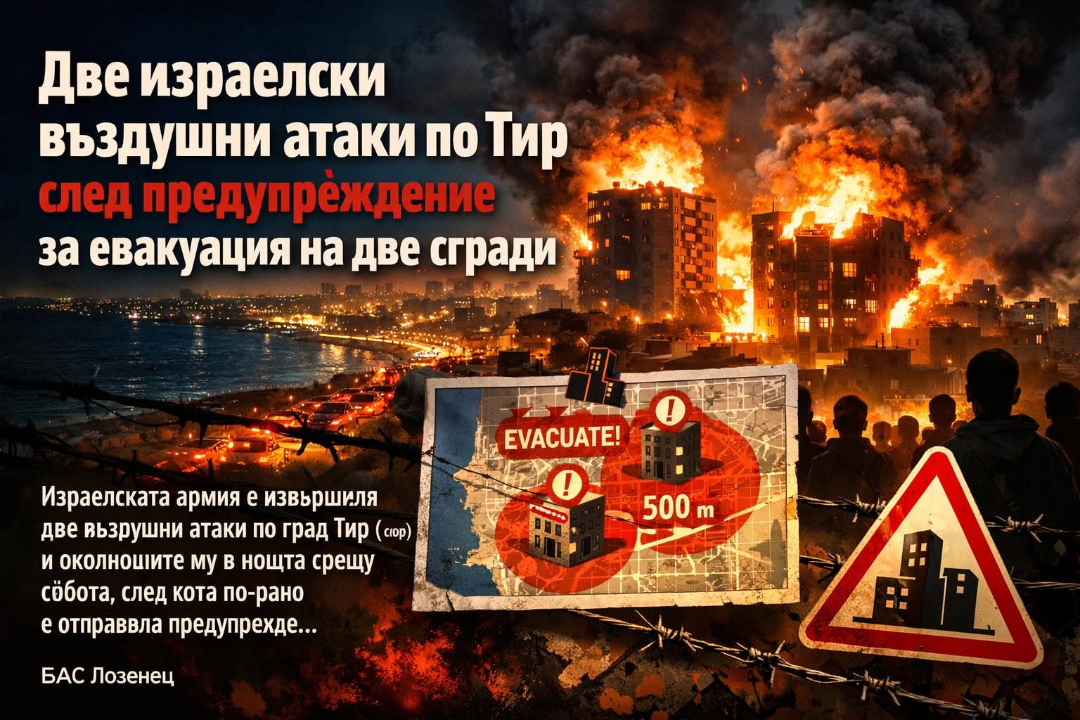 Две израелски въздушни атаки по Тир след предупреждение за евакуация на две сгради