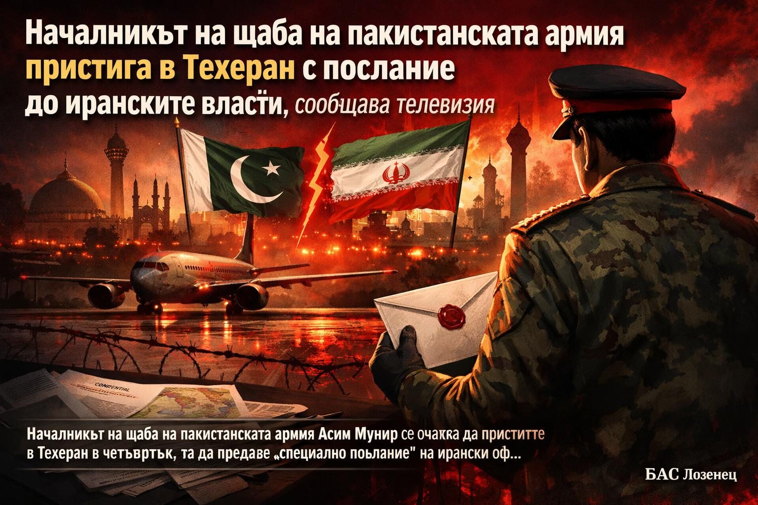 Началникът на щаба на пакистанската армия пристига в Техеран с послание до иранските власти, съобщава телевизия