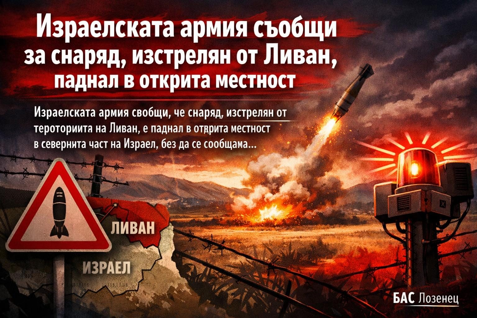 Израелската армия съобщи за снаряд, изстрелян от Ливан, паднал в открита местност