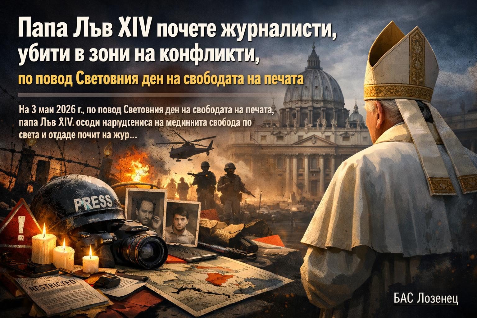 Папа Лъв XIV почете журналисти, убити в зони на конфликти, по повод Световния ден на свободата на печата