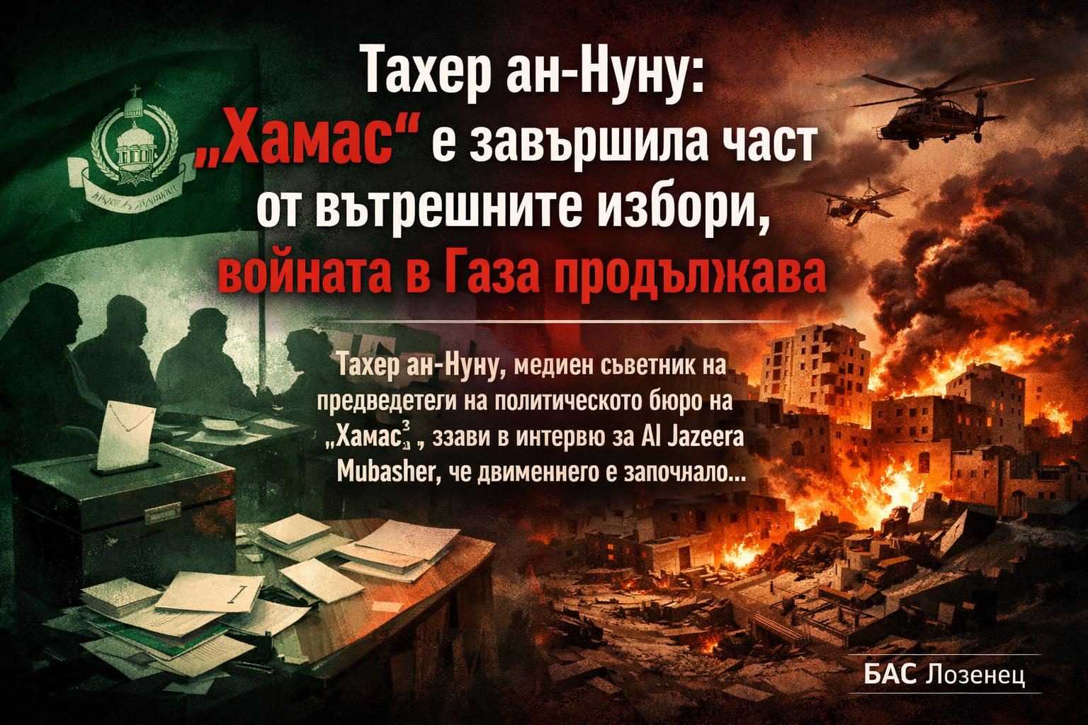 Тахер ан-Нуну: „Хамас“ е завършила част от вътрешните избори, войната в Газа продължава