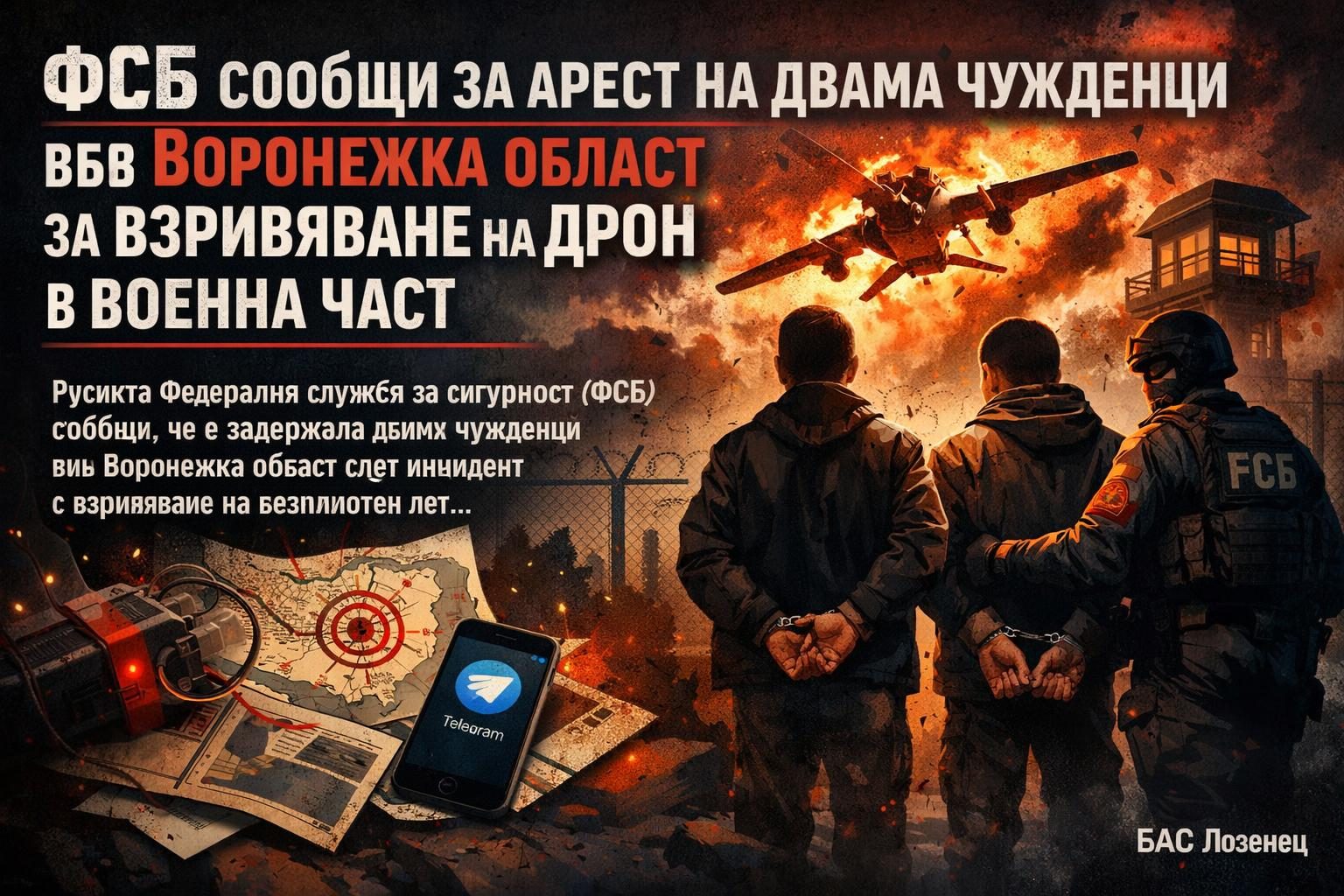 ФСБ съобщи за арест на двама чужденци във Воронежка област за взривяване на дрон в военна част