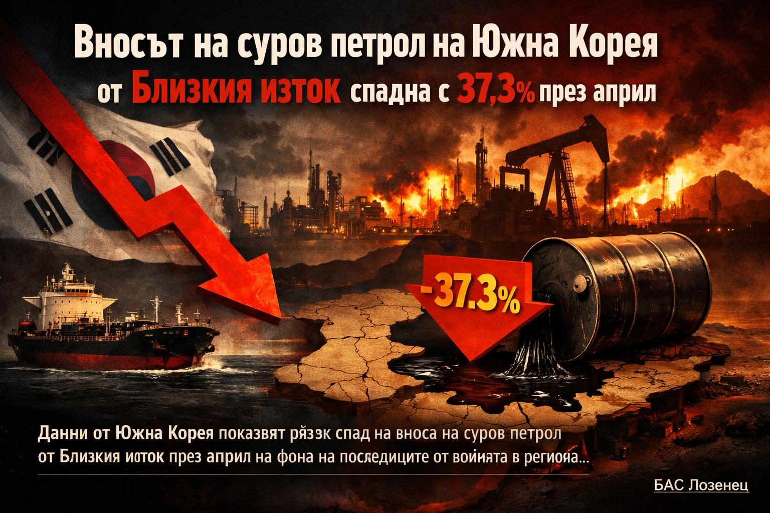 Вносът на суров петрол на Южна Корея от Близкия изток спадна с 37,3% през април