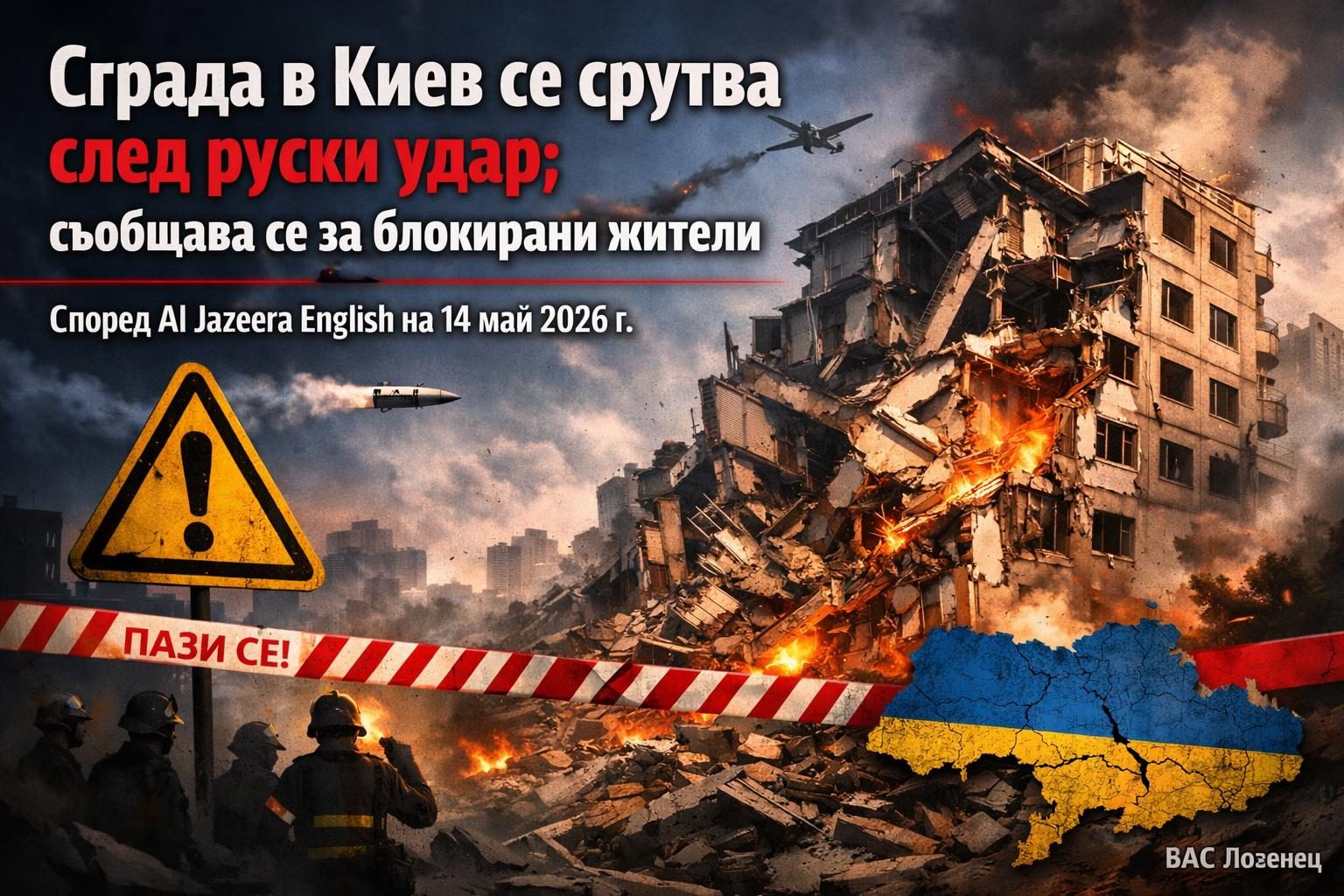 Сграда в Киев се срутва след руски удар; съобщава се за блокирани жители