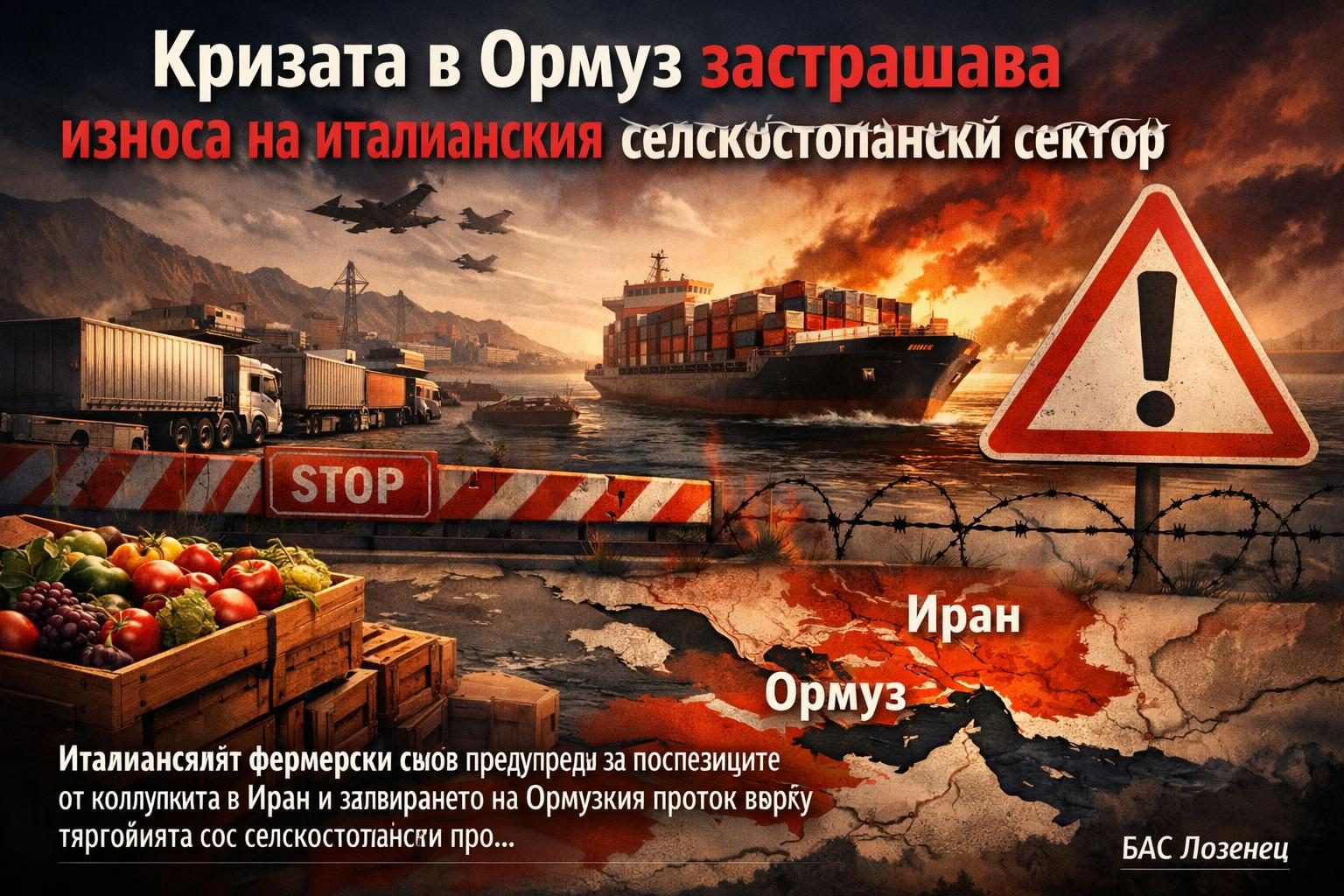 Кризата в Ормуз застрашава износа на италианския селскостопански сектор