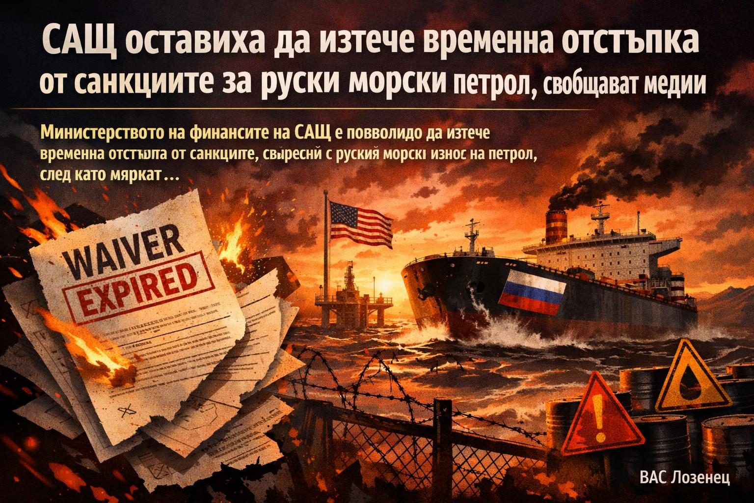 САЩ оставиха да изтече временна отстъпка от санкциите за руски морски петрол, съобщават медии