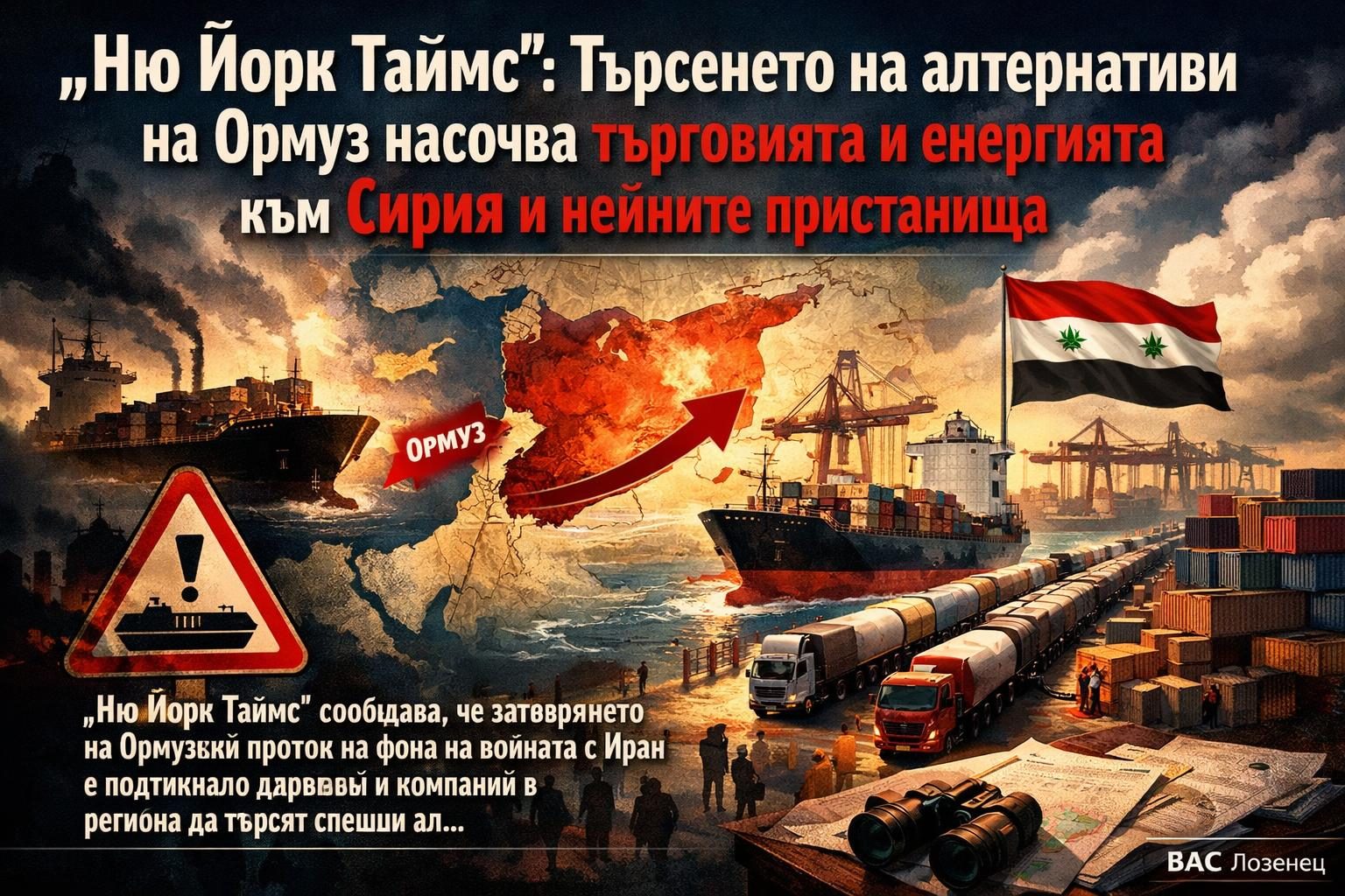„Ню Йорк Таймс“: Търсенето на алтернативи на Ормуз насочва търговията и енергията към Сирия и нейните пристанища