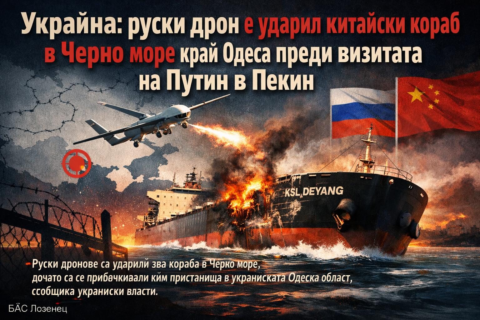 Украйна: руски дрон е ударил китайски кораб в Черно море край Одеса преди визитата на Путин в Пекин