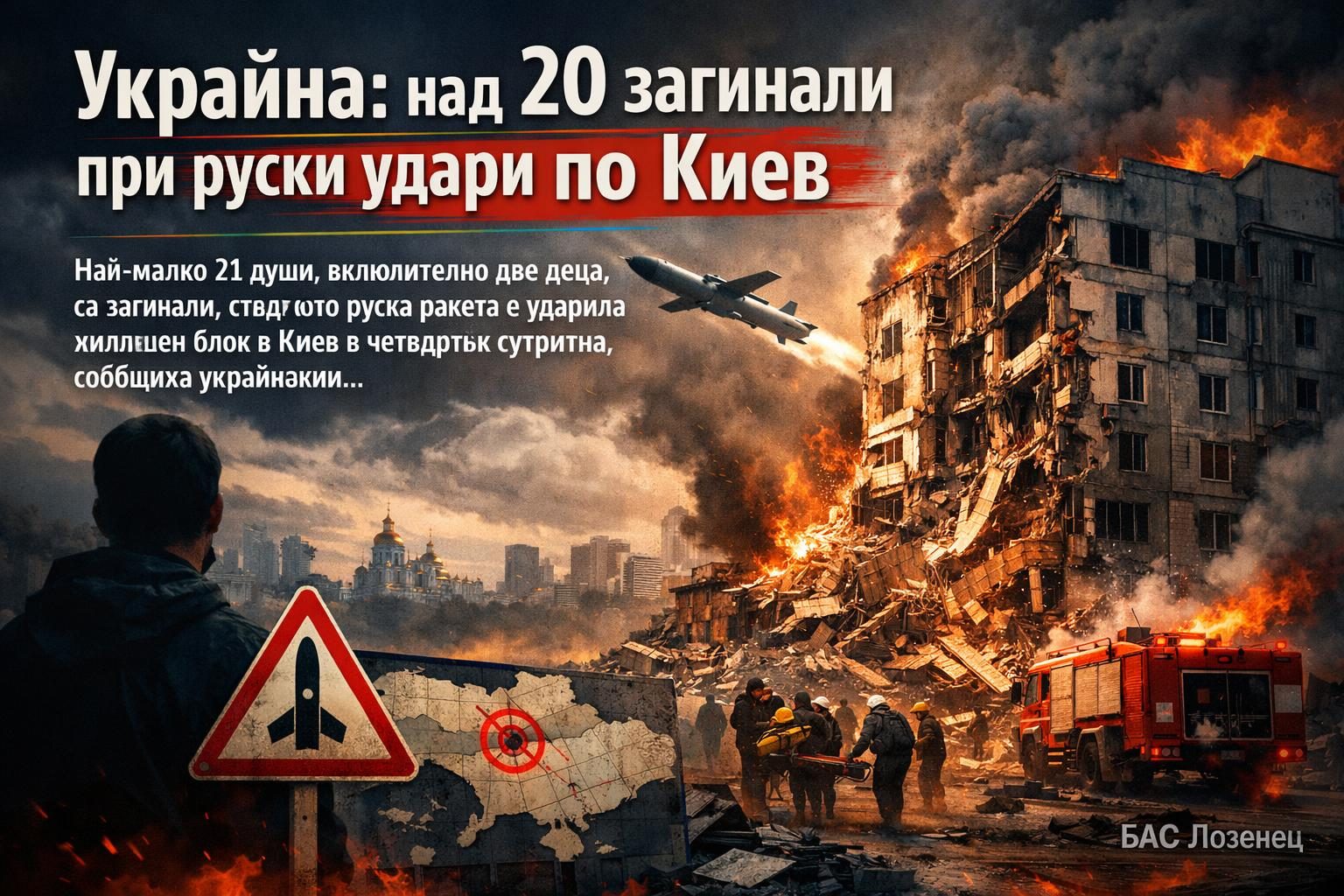 Украйна: над 20 загинали при руски удари по Киев