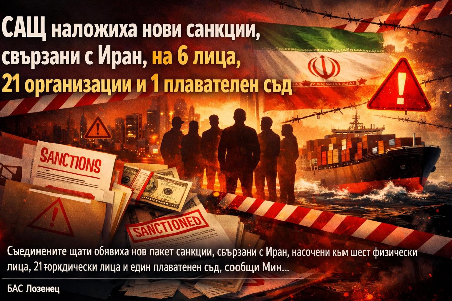 САЩ наложиха нови санкции, свързани с Иран, на 6 лица, 21 организации и 1 плавателен съд