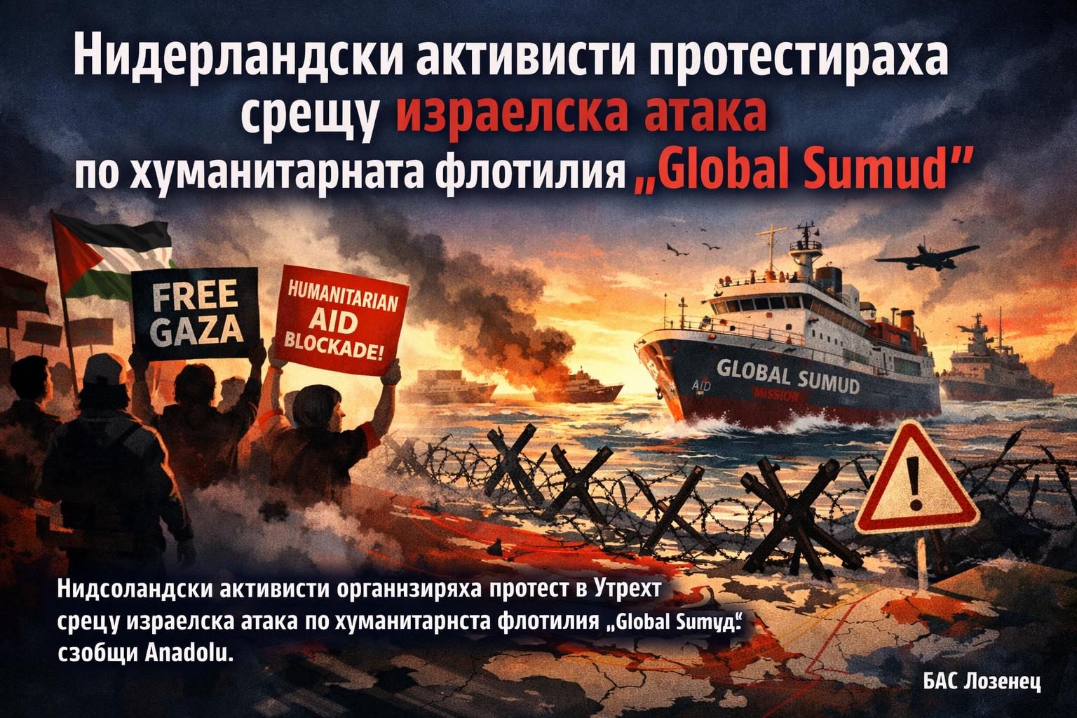 Нидерландски активисти протестираха срещу израелска атака по хуманитарната флотилия „Global Sumud“