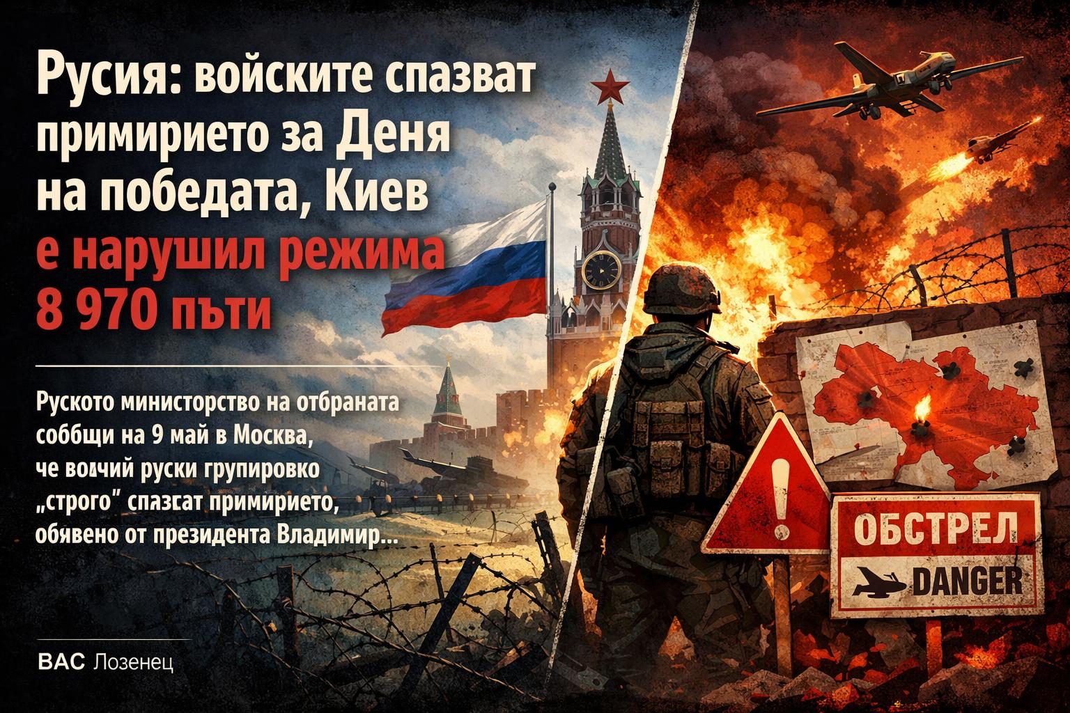 Русия: войските спазват примирието за Деня на победата, Киев е нарушил режима 8 970 пъти