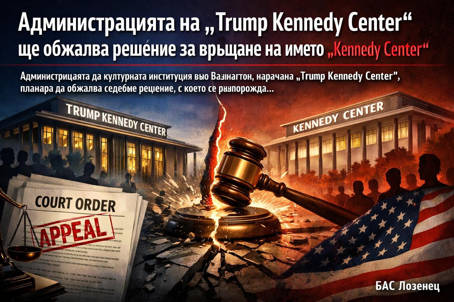 Администрацията на „Trump Kennedy Center“ ще обжалва решение за връщане на името „Kennedy Center“