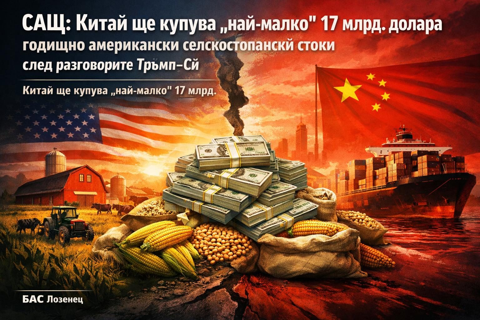 САЩ: Китай ще купува „най-малко“ 17 млрд. долара годишно американски селскостопански стоки след разговорите Тръмп–Си