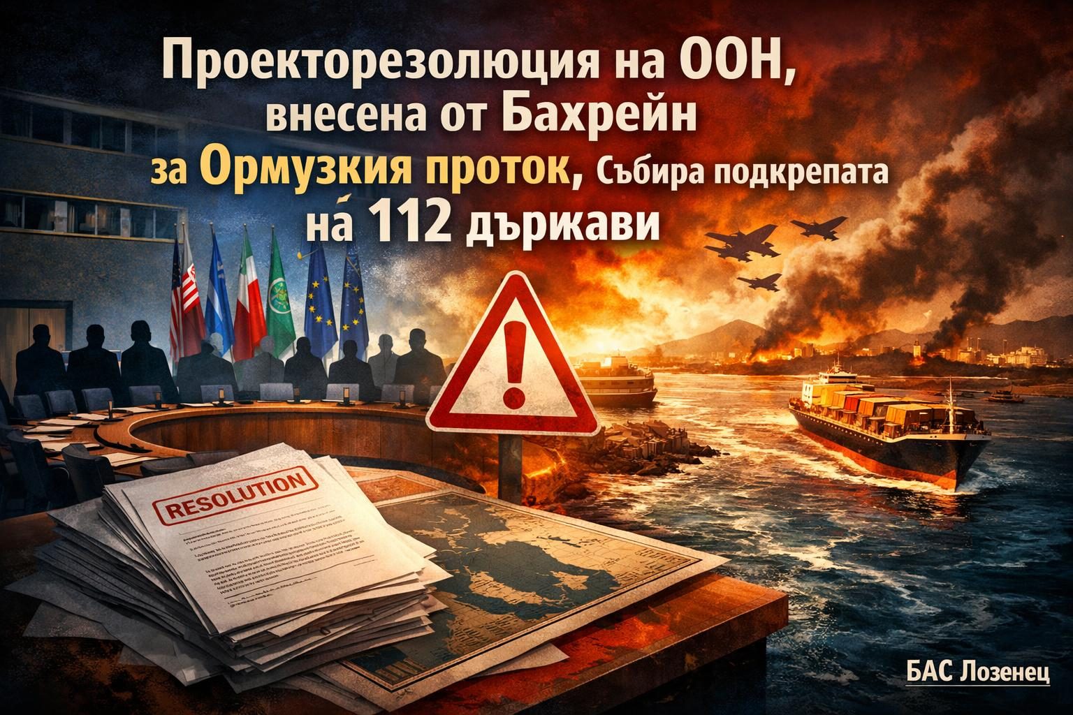 Проекторезолюция на ООН, внесена от Бахрейн за Ормузкия проток, събира подкрепата на 112 държави