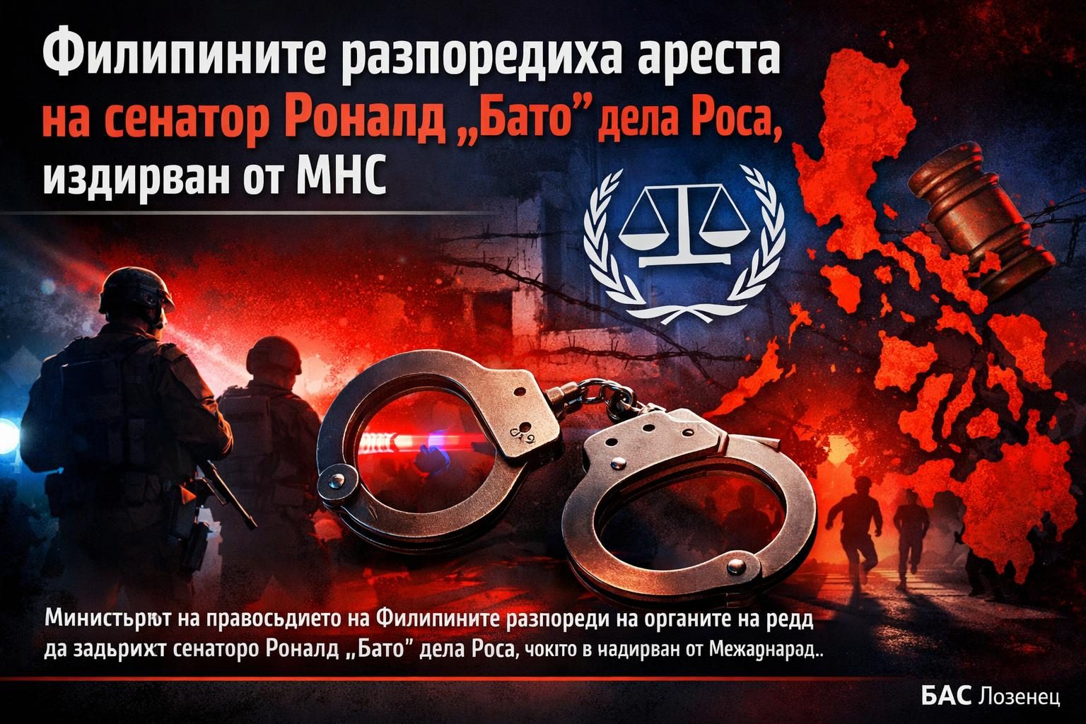 Филипините разпоредиха ареста на сенатор Роналд „Бато“ дела Роса, издирван от МНС