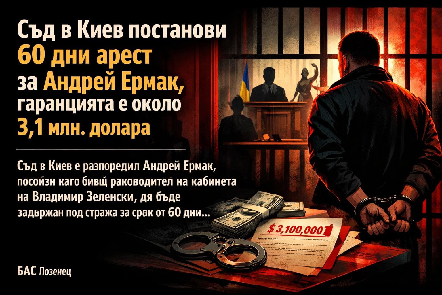 Съд в Киев постанови 60 дни арест за Андрей Ермак, гаранцията е около 3,1 млн. долара
