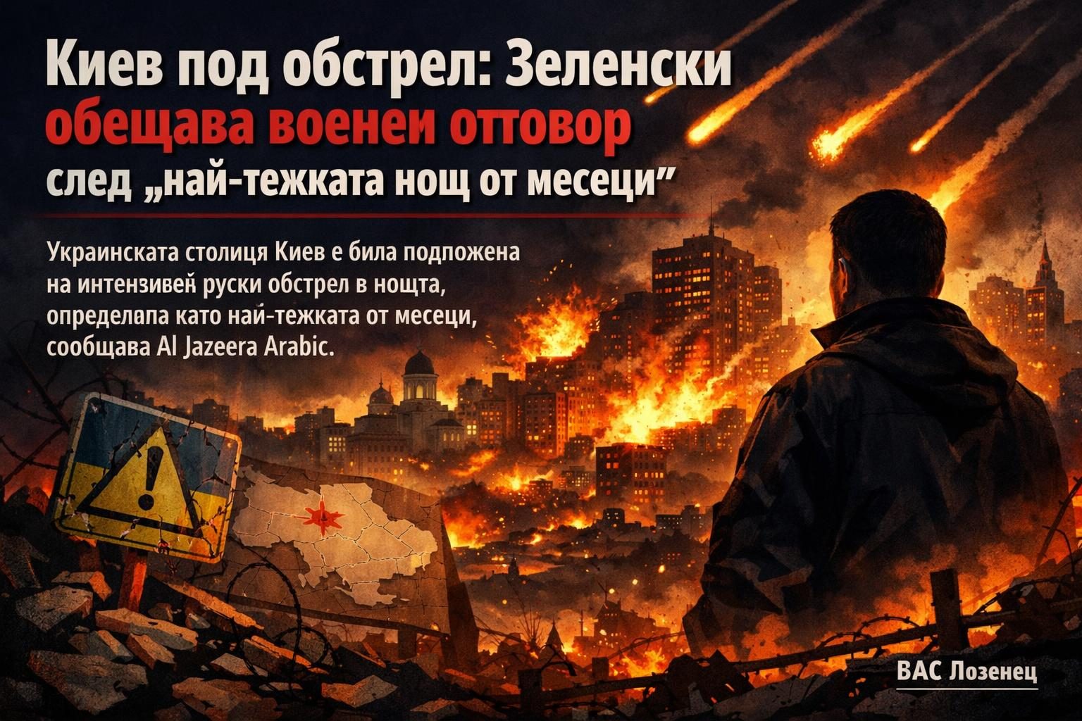 Киев под обстрел: Зеленски обещава военен отговор след „най-тежката нощ от месеци“