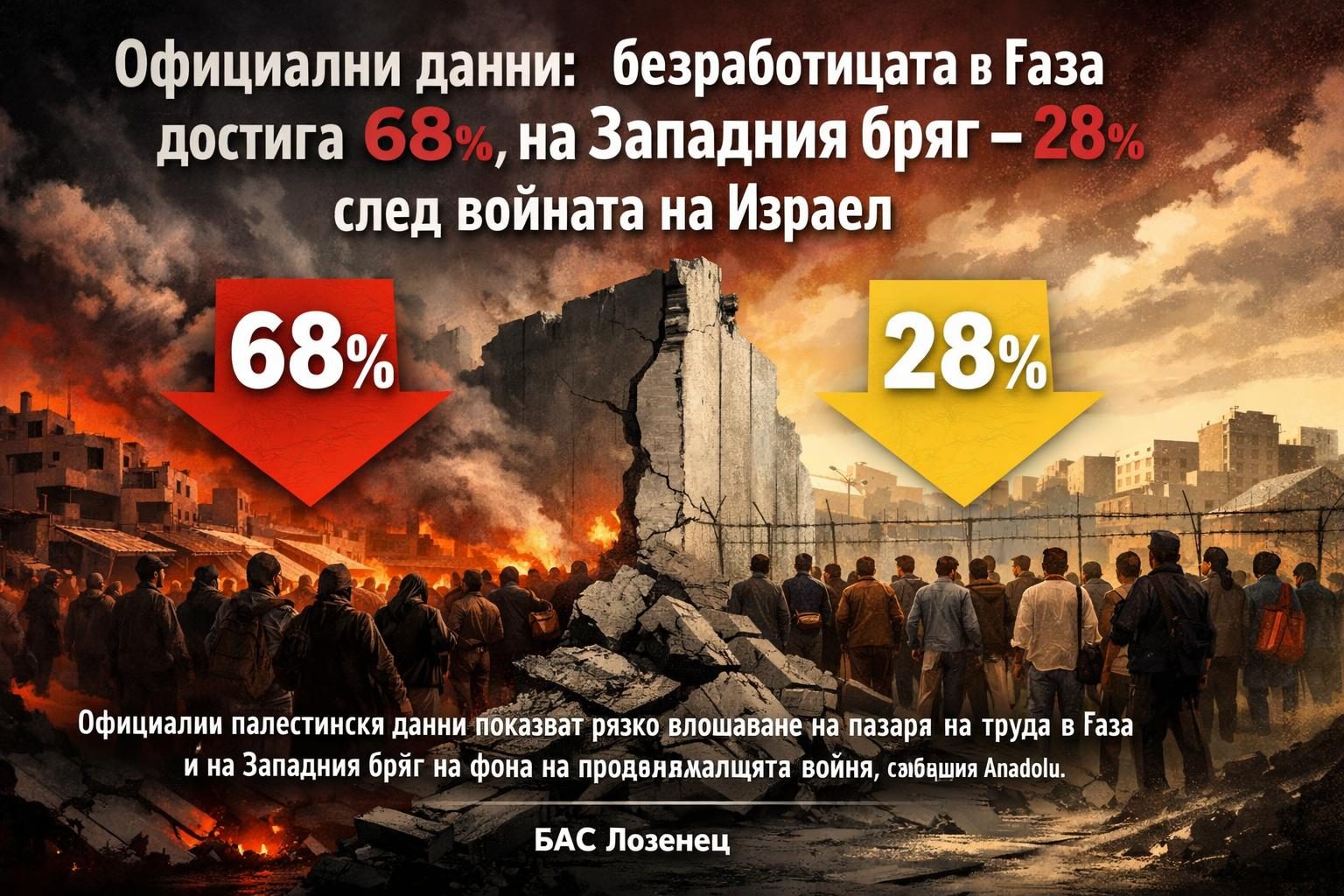 Официални данни: безработицата в Газа достига 68%, на Западния бряг – 28% след войната на Израел